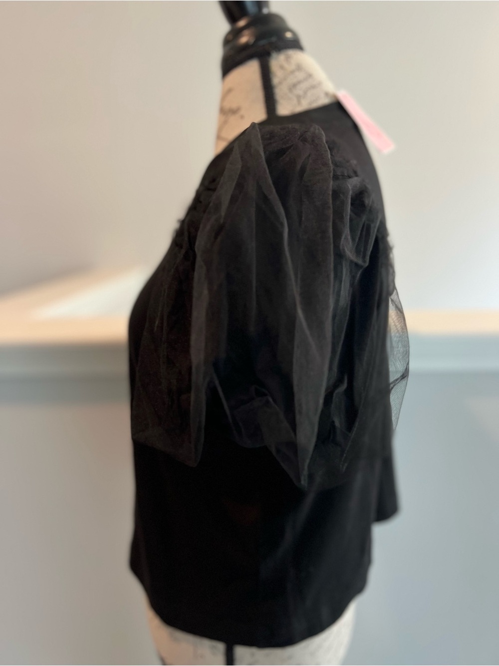 NWT Day + Moon Black Tulle Puff Sleeve Top Size Small - Picture 3 of 10